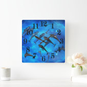 Horloge Carrée Les dauphins nageant dans l'océan (Maison)