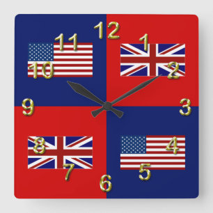 Horloge Carrée Les Etats-Unis diminuent et motif BRITANNIQUE de