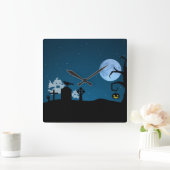 Horloge Carrée Les fantômes d'Halloween au cimetière (Maison)