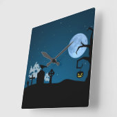 Horloge Carrée Les fantômes d'Halloween au cimetière (Angle)