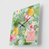Horloge Carrée Les Fleurs tropicales | Add Your Initial (Angle)