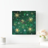 Horloge Carrée Les flocons dorés de Noël sur l'Arrière - plan ver (Maison)