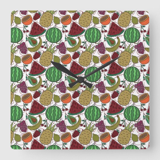 Horloge Carrée Les Fruits sautés | Fruit surface pattern 25 (Recto)