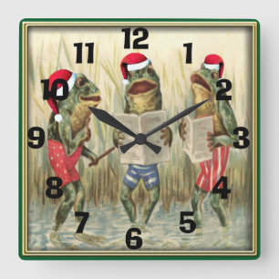 Horloge Carrée Les grenouilles chantent Joyeux Noël