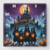 Horloge Carrée Les ours d'Halloween fêtent avec des jack-o'lanter (Recto)