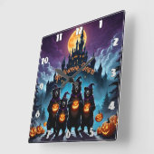 Horloge Carrée Les ours d'Halloween fêtent avec des jack-o'lanter (Angle)