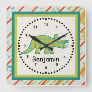 Horloge Carrée Les Petits Dinosaures Wall Clock Green Tricérotops