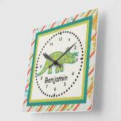 Horloge Carrée Les Petits Dinosaures Wall Clock Green Tricérotops (Angle)