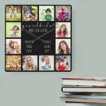 Horloge Carrée Les petits-enfants font la vie d'une grande citati<br><div class="desc">Horloge photo pour grands-parents avec 12 de vos photos préférées. Créez votre propre collage photo de type grille et ajoutez les noms des petits-enfants (2 à 8 noms semblent meilleurs). La citation dit "les petits-enfants font grandir la vie" et se termine par un coeur d'amour. Le dessin est écrit à...</div>