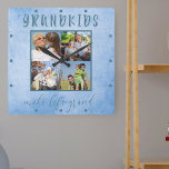 Horloge Carrée Les petits font la vie Grand 4 Photo Blue Watercol<br><div class="desc">Créez votre propre horloge murale unique que vous pouvez personnaliser avec 4 de vos photos préférées. Le modèle est prêt pour vous à ajouter 4 photos des petits-enfants et/ou de votre famille, travaillant dans le sens des aiguilles d'une montre en haut à gauche. Les photos sont présentées en format carré...</div>