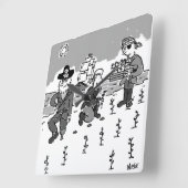 Horloge Carrée Les pirates jardinent à l'aide d'une jambe en bois (Angle)