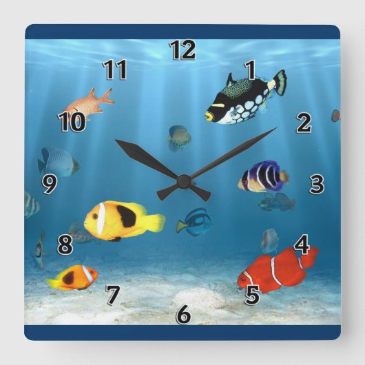 Horloge Carrée Les Poissons Dans L'Océan (Recto)