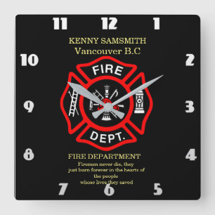 Horloge Carrée Les pompiers ne meurent jamais