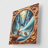 Horloge Carrée Les pompiers ont chargé sur leur bateau (Angle)