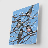 Horloge Carrée Les poulets en hiver (Angle)