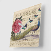 Horloge Carrée Les rêves de paon (Angle)