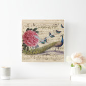 Horloge Carrée Les rêves de paon (Maison)