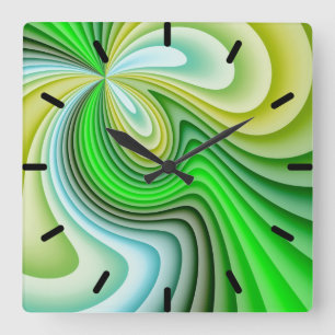 Horloge Carrée Les vagues jaunes et vertes de Mellow