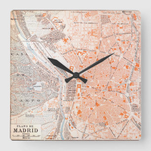 Horloge Carrée L'Espagne : Carte de Madrid, C1920