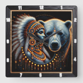 Horloge Carrée L'esprit indien et la nature dans l'art (Recto)