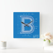 Horloge Carrée Lettre B Monogramme de plan (Maison)