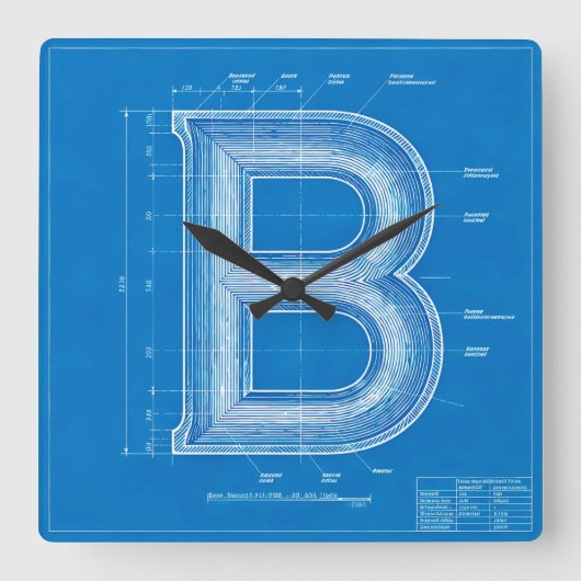 Horloge Carrée Lettre B Monogramme de plan (Recto)