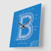 Horloge Carrée Lettre B Monogramme de plan (Angle)