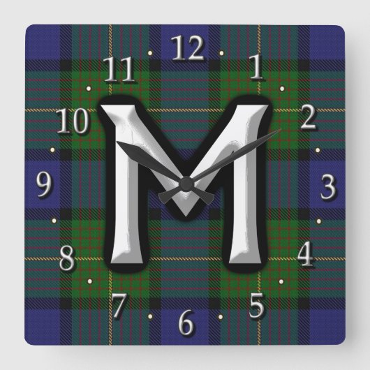 Horloge Carrée Lettre Clan Muir M Monogram Tartan (Recto)