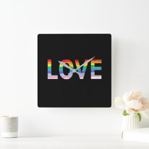 Horloge Carrée LETTRE DE PRIME LOVE Rainbow LGBTQIA