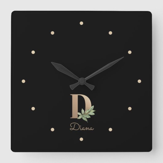 Horloge Carrée LETTRE MONOGRAPHIQUE BOtanique Élégante D (Recto)