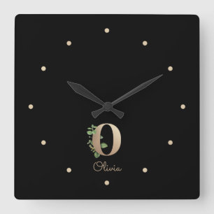 Horloge Carrée LETTRE MONOGRAPHIQUE BOtanique Élégante O