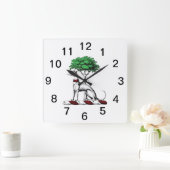 Horloge Carrée Lévrier Whippet avec emblème de blason d'arbre (Maison)