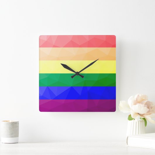Horloge Carrée LGBT drapeau arc-en-ciel lignes motif de maillage (Maison)