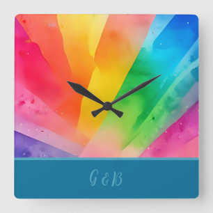 Horloge Carrée lgbtq coloré arc-en-ciel