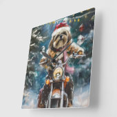 Horloge Carrée Lhasa Apso Chien à cheval Moto Noël (Angle)