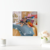 Horloge Carrée L'heure de la sieste pour chiot (Maison)