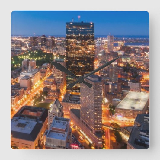 Horloge Carrée L'horizon de Boston au crépuscule (Recto)