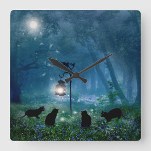Horloge Carrée L'horloge de chats de sorcières