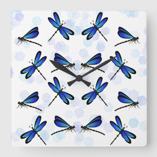 Horloge Carrée libellules bleues (Recto)