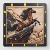 Horloge Carrée Liberté de la falaise : bois Mustang Timepiece (Recto)