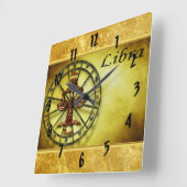 Horloge Carrée Libra Zodiac Astrologie feuille d'or texture desig (Angle)