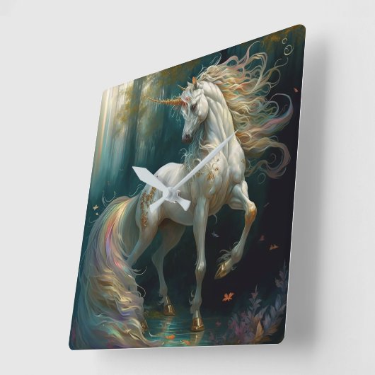 Horloge Carrée licorne blanche (Angle)