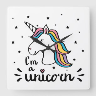 Horloge Carrée Licorne   je suis une licorne