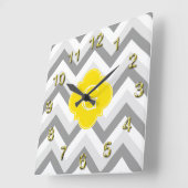 Horloge Carrée Lieutenant Two Grey White Chevron Yellow Monogram (Angle)