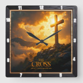 Horloge Carrée Light Salvation Cross Mountain Stone World John 8 (Recto)