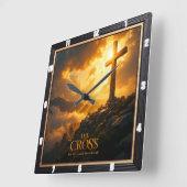 Horloge Carrée Light Salvation Cross Mountain Stone World John 8 (Angle)
