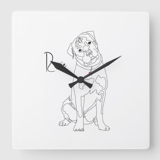 Horloge Carrée Ligne Art Rottweiler avec nom (Recto)