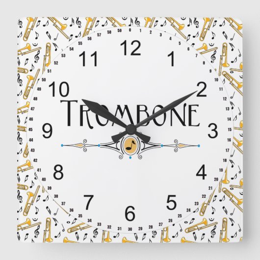 Horloge Carrée Ligne décorative Trombone (Recto)