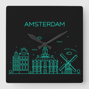 Horloge Carrée ligne d'horizon d'Amsterdam