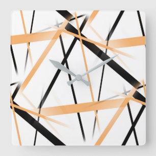 Horloge Carrée Ligne Moderne Géométrie Cool Orange Blanc Noir